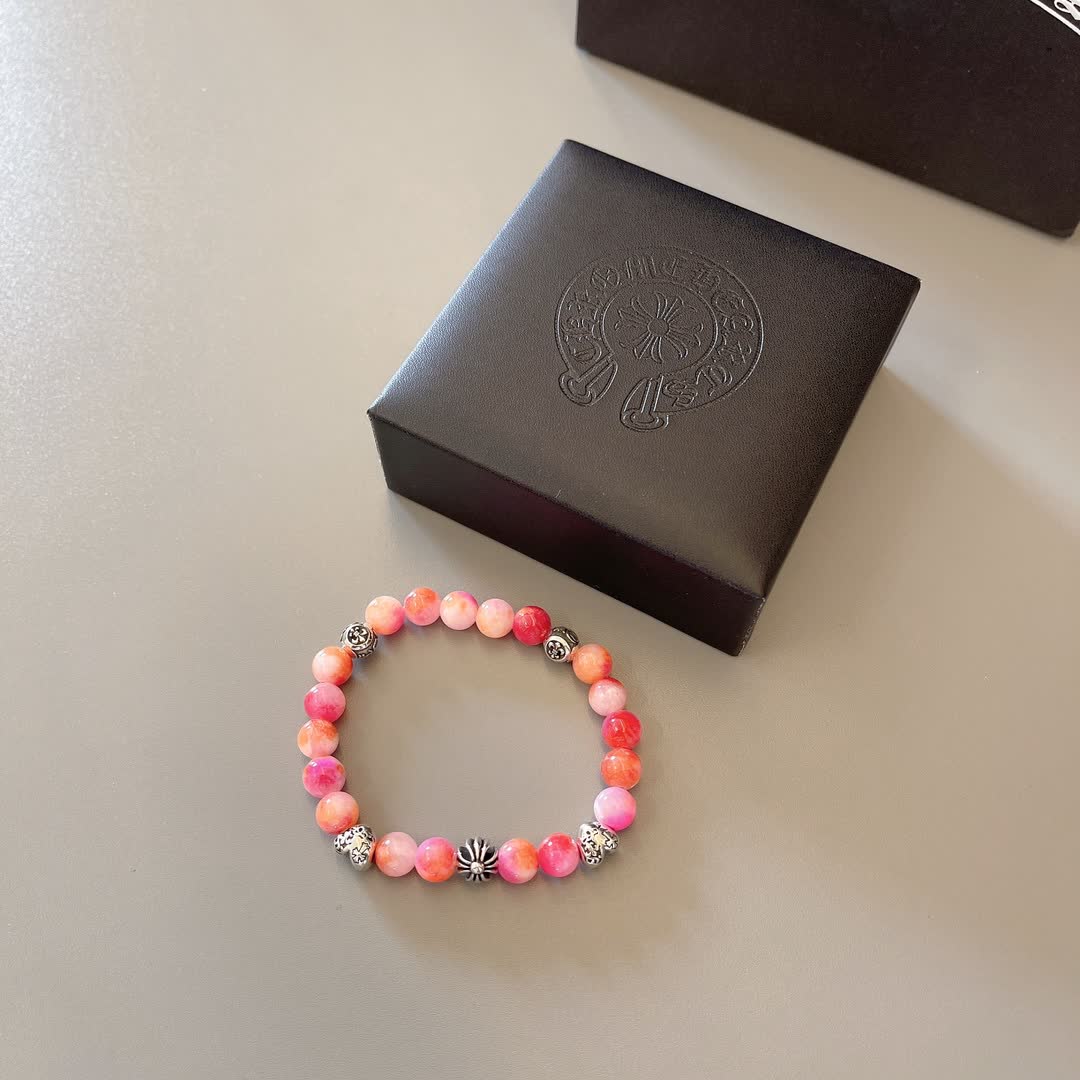 Chrome Hearts Chromecards Pink Agate Bracelet